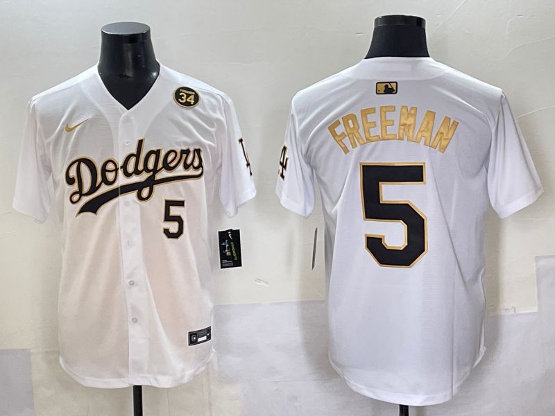 Men 2025 Los Angeles Dodgers #5 Freeman White Gold Nike MLB Jersey style 6275